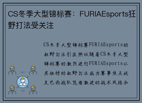 CS冬季大型锦标赛：FURIAEsports狂野打法受关注