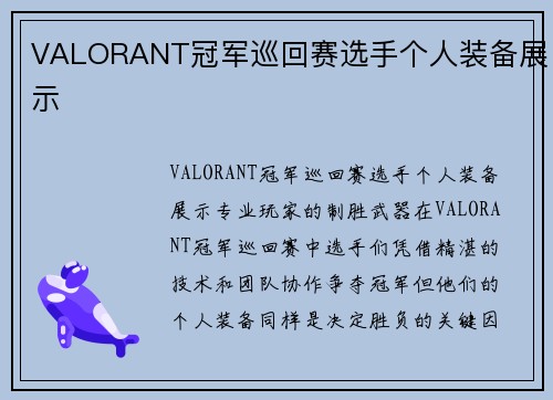 VALORANT冠军巡回赛选手个人装备展示