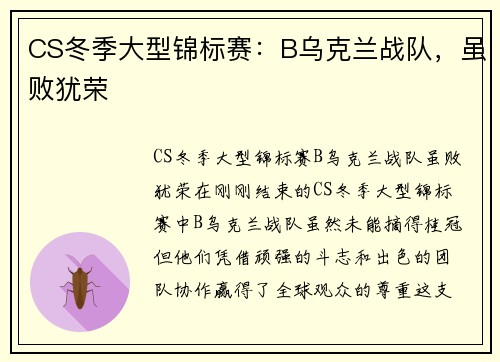 CS冬季大型锦标赛：B乌克兰战队，虽败犹荣